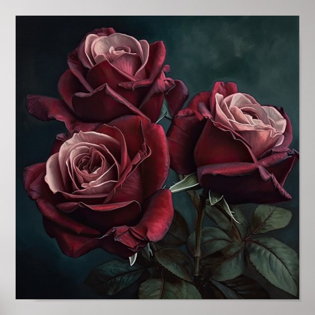 Vinröda rosor Blomma Konsttryck Poster (Framsidan)