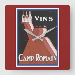 ’Vins’ vintage vin poster och ’Camp Romain Fyrkantig Klocka
