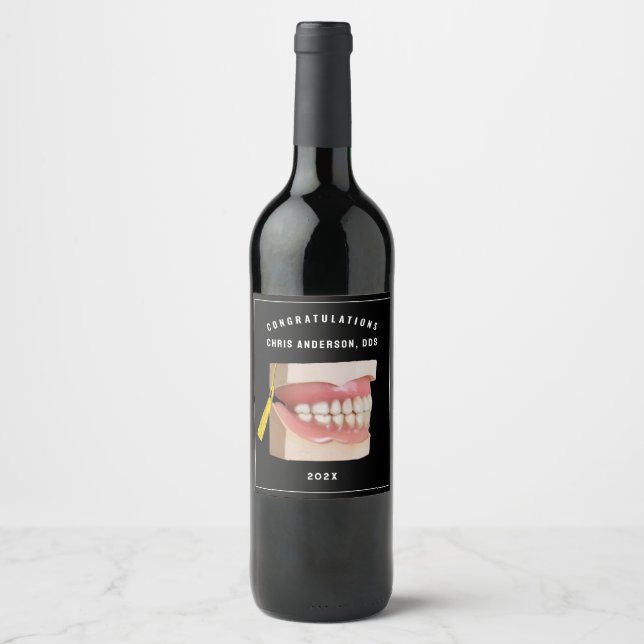 Vinsetikett för tandläkarutexamining vinflaska etikett (Framsida)