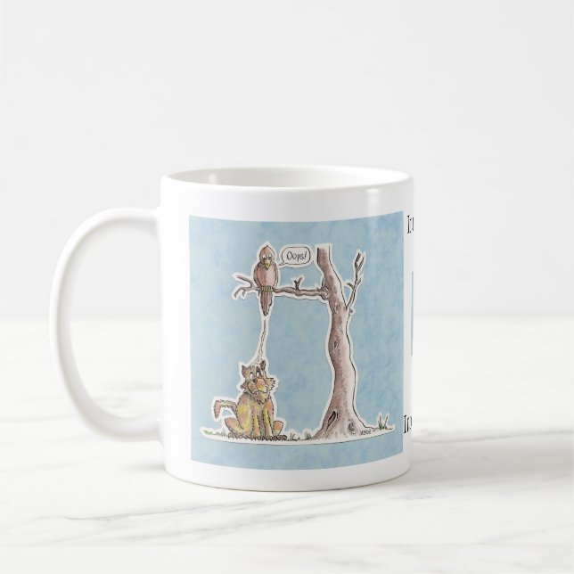 Vinst Time - fågel som tappar på katt! Kaffemugg (Vänster)