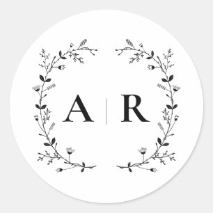 Vinstämpel för bröllopsetikett, monogram runt klistermärke