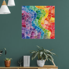Vinsterfärgat regnbågstent glas poster