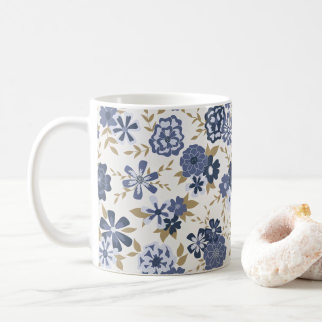 Vinsterna för påvisade blåvektorblommor kaffemugg (Med munk)