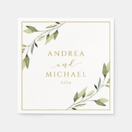 Vinsterna i bröllop Greenery Guld Löv Pappersservett