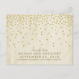 vinstgjort guldkonfetti save the date meddelande vykort