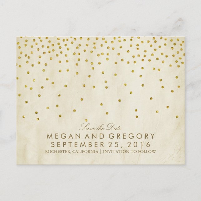 vinstgjort guldkonfetti save the date meddelande vykort (Framsida)