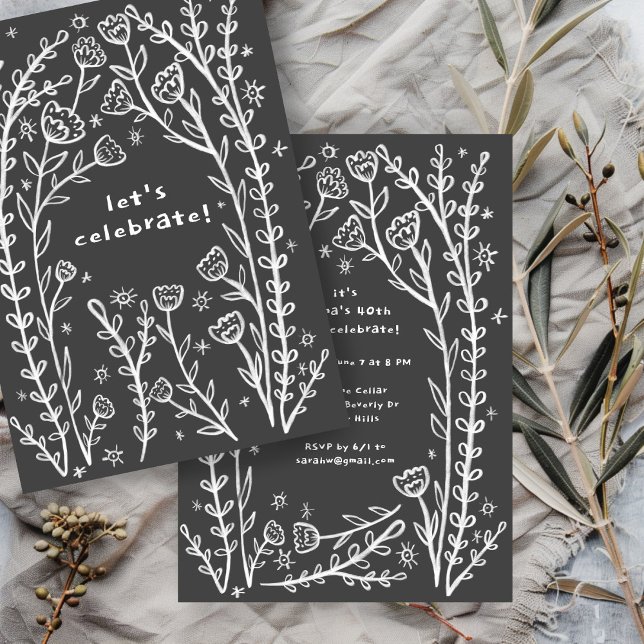 Vinstockar av vimatisk Blommigt Cute Birthday Part Inbjudningar (Whimsical Floral Vines Cute Birthday Party Custom Invitation
)