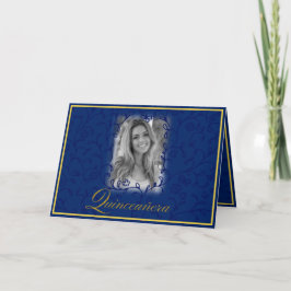 Vinstockar med royal av blå blommigt med fotoquinc kort