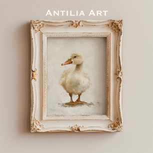 Vintag Duckling Painting Rustic Farm Animal Poster