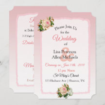 Vintag Ro Rosa Stripe Blommigt bröllopsinbjudan