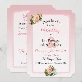Vintag Ro Rosa Stripe Blommigt bröllopsinbjudan Inbjudningar