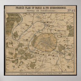 Vintagar för Paris, Frankrike Antique Karta Print Poster