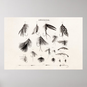 Vintage1800s som metar flygfiskeflugor, lockar poster