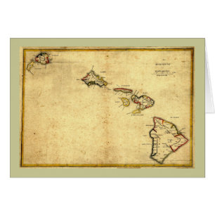 Vintage1837 Hawaii karta - hawaianska öar Hälsningskort