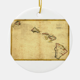 Vintage1837 Hawaii karta - hawaianska öar Julgransprydnad Keramik