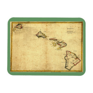 Vintage1837 Hawaii karta - hawaianska öar Magnet