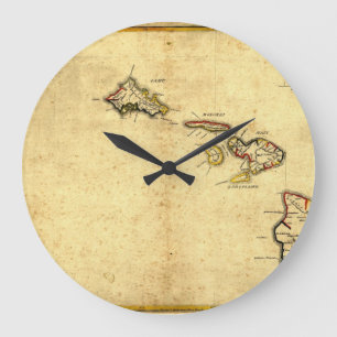 Vintage1837 Hawaii karta - hawaianska öar Stor Klocka