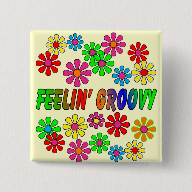 Vintage70-tal "Feelin Groovy" gåvor Knapp (Framsida)