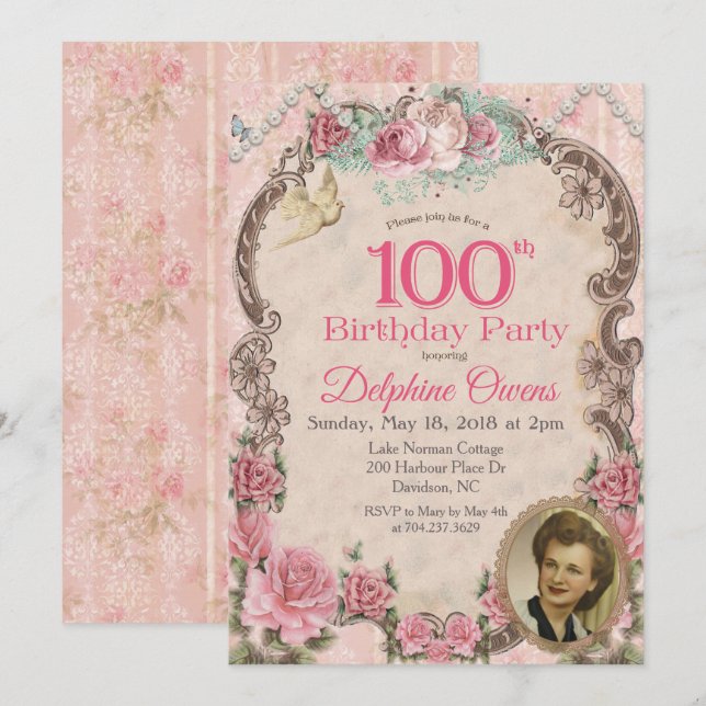 Vintage 100-års jubileums inbjudan (Fram/baksida)
