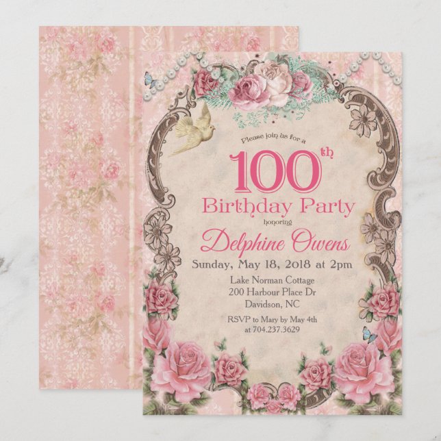 Vintage 100-års jubileums inbjudan (Fram/baksida)