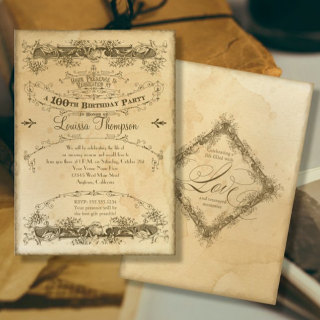 Vintage 100-årsfirande Tekakel Stämplat Inbjudningar (Skapare uppladdad)