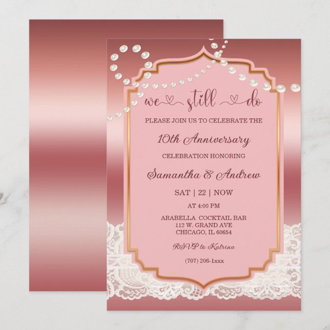 Vintage 10:e bröllop-årsdagen party inbjudningar (Fram/baksida)