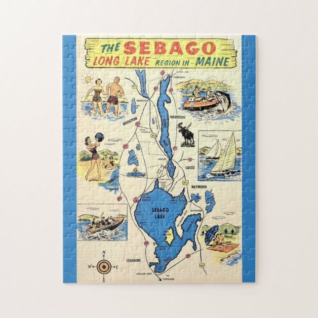Vintage 11x14 Sebago Lake Maine Pussel (Vertikal)
