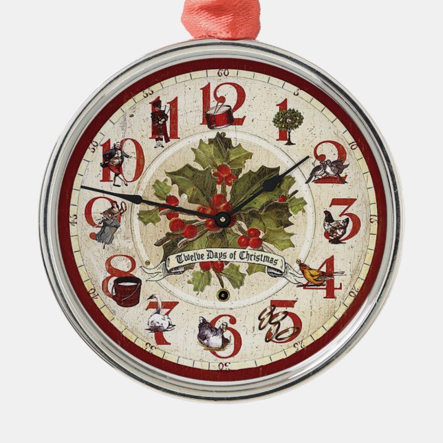 Vintage 12 Juldagar Julgransprydnad Metall (Framsidan)