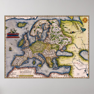 Vintage 1572 Karta i Europa Poster