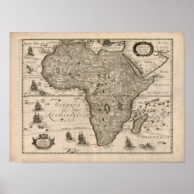 Vintage 1640 Afrika Karta Poster (Framsidan)