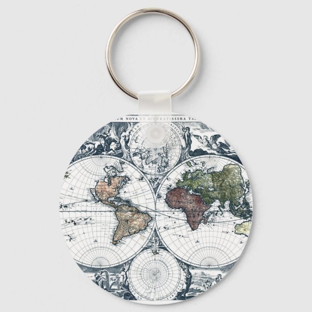 Vintage 1658 Nicolao Visscher World Map Nyckelring (Framsida)