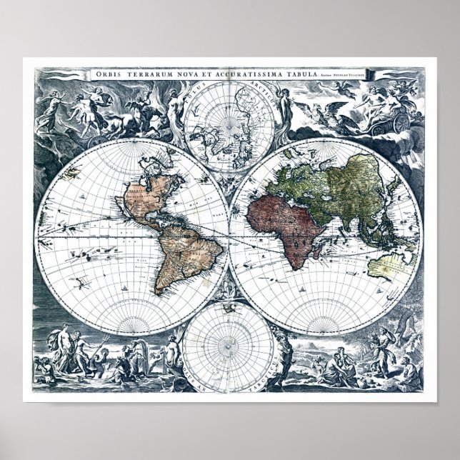 Vintage 1658 Nicolao Visscher World Map Poster (Framsidan)