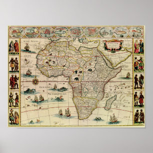 Vintage 1660 Afrika Karta Poster