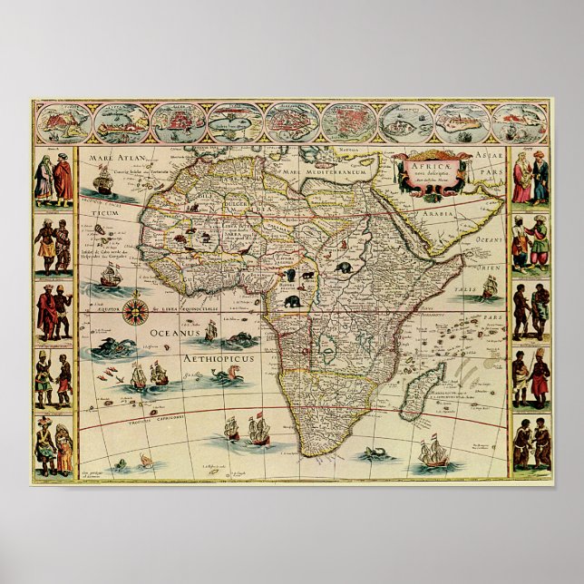 Vintage 1660 Afrika Karta Poster (Framsidan)