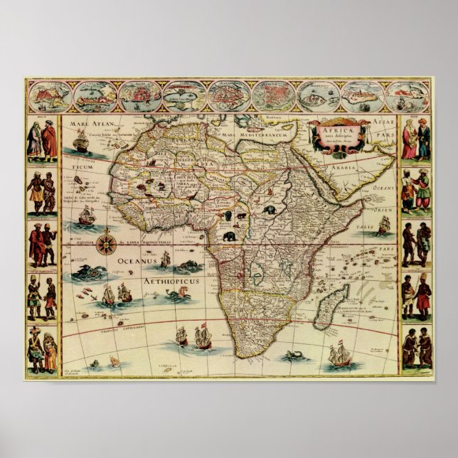 Vintage 1660 Afrika Karta Poster (Framsidan)