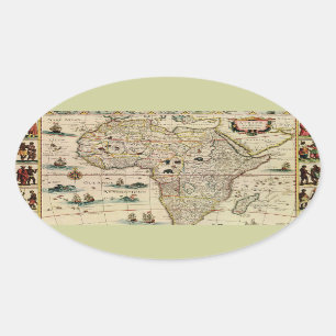 Vintage 1660:s Afrika Karta av Willem Janszoon Bla Ovalt Klistermärke
