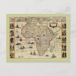 Vintage 1660:s Afrika Karta av Willem Janszoon Bla Vykort