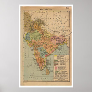 Vintage 1700 Karta i Indiens resebyrå Poster
