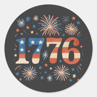 Vintage 1776 amerikansk flagg fyrverkerier 4 juli runt klistermärke