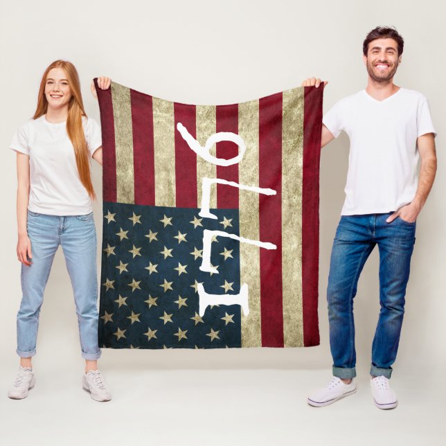Vintage 1776 Amerikansk Flagga Patriotic Fleecefilt (På plats)