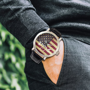 Vintage 1776 Amerikansk Flagga Patriotisk  Armbandsur