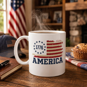 Vintage 1776 amerikansk slitna flagga kaffemugg