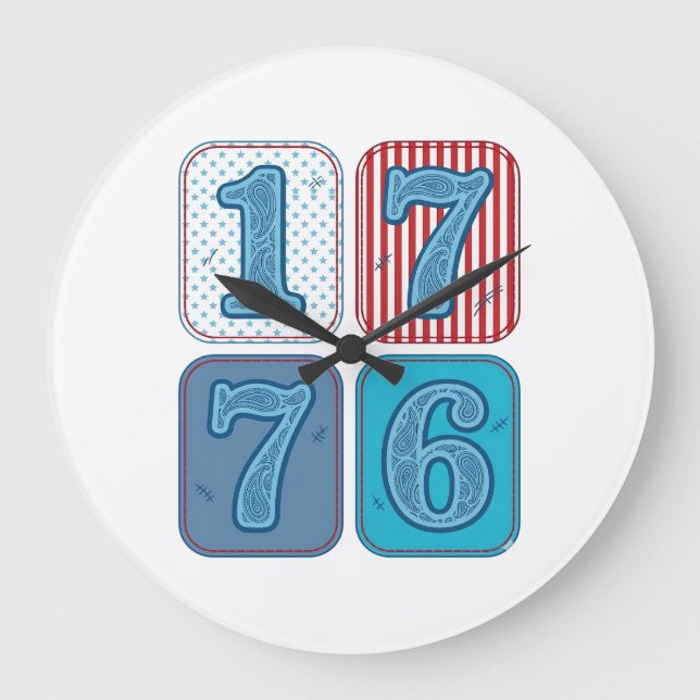 Vintage 1776 Patriotisk Lapptäcke Stor Klocka (Framsida)