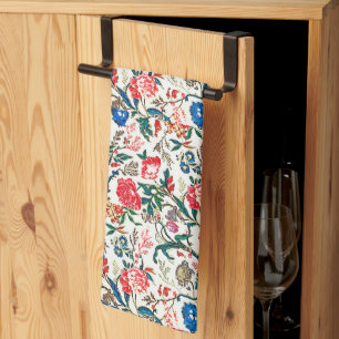 Vintage 1800-talets Blommönster Blue Grönt Red Kökshandduk