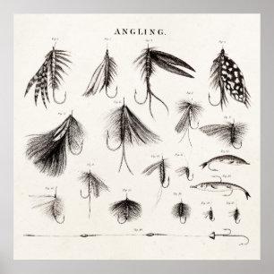 Vintage 1800-talets nya Flygfiske flyger Lures Lur Poster