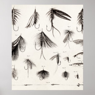 Vintage 1800-talets nya Flygfiske flyger Lures Lur Poster