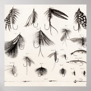 Vintage 1800-talets nya Flygfiske flyger Lures Lur Poster
