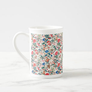 Vintage 1800-tals blomster Mönster Blå Grön Röd Benporslin Mugg