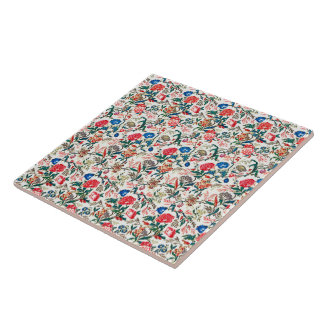 Vintage 1800-tals blomster Mönster Blå Grön Röd Kakelplatta