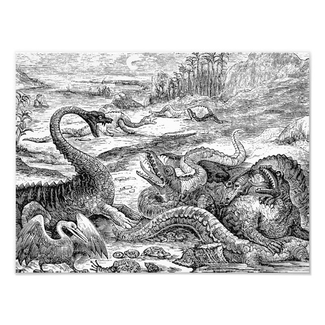 Vintage 1800s Dinosaur Illustration - dinosaurier Fototryck (Framsidan)